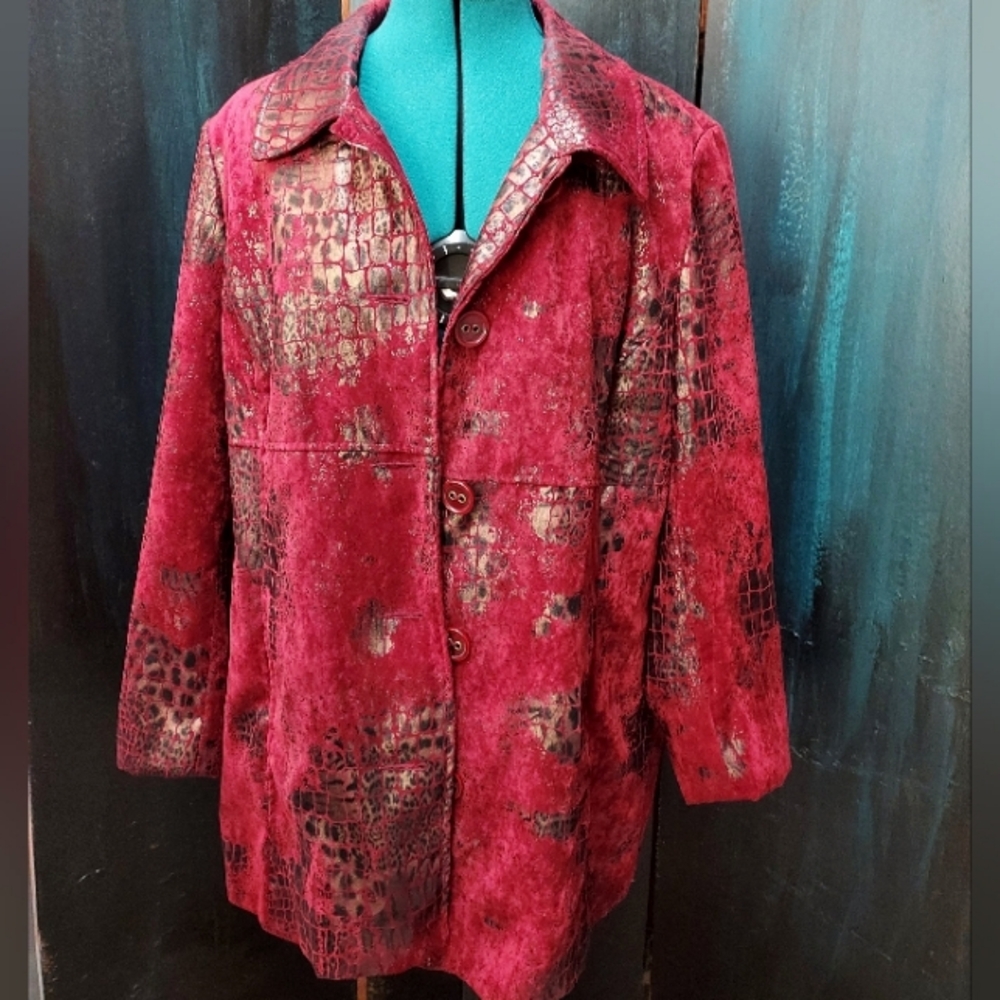 Erin London Y2k crocodile print and velvet red jacket size XL